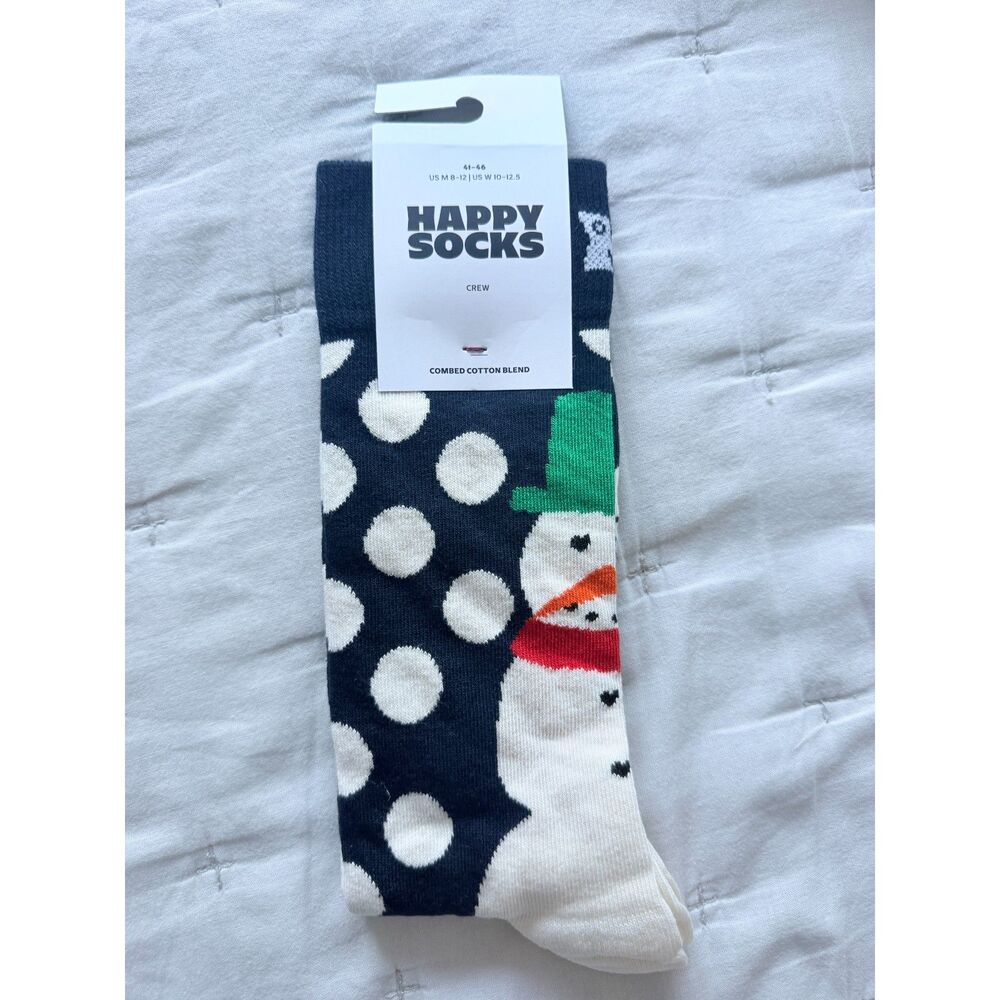Happy Socks Snowman Polka Dot Christmas Crew Socks 8-12 NWT